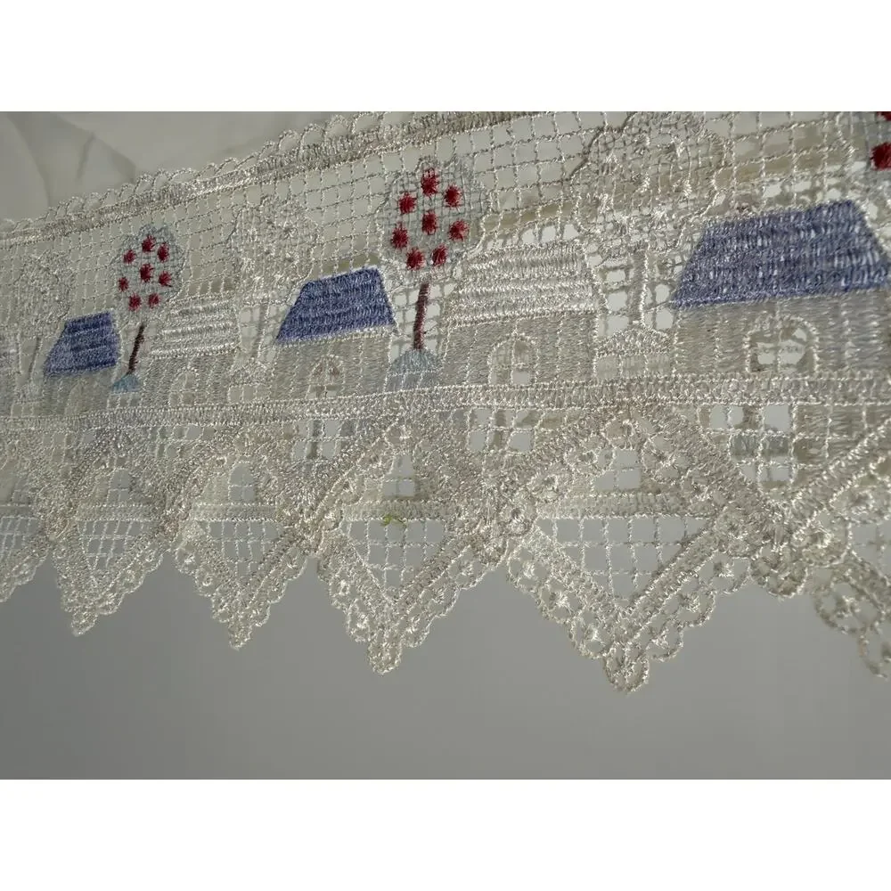 Cottage Village Lace Sheer Rod Pocket Window Valance Cream Blue Red 60x14
